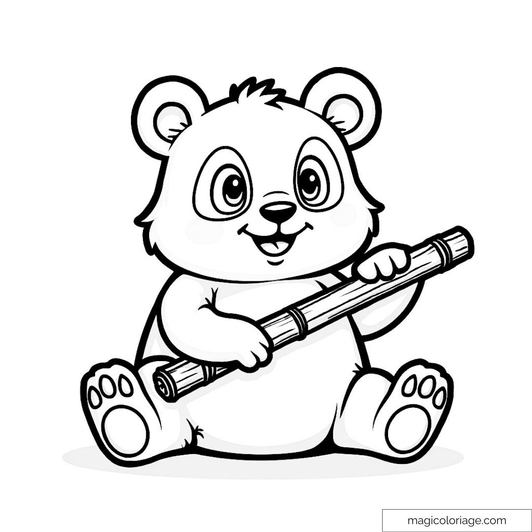 Panda assis tenant un bambou