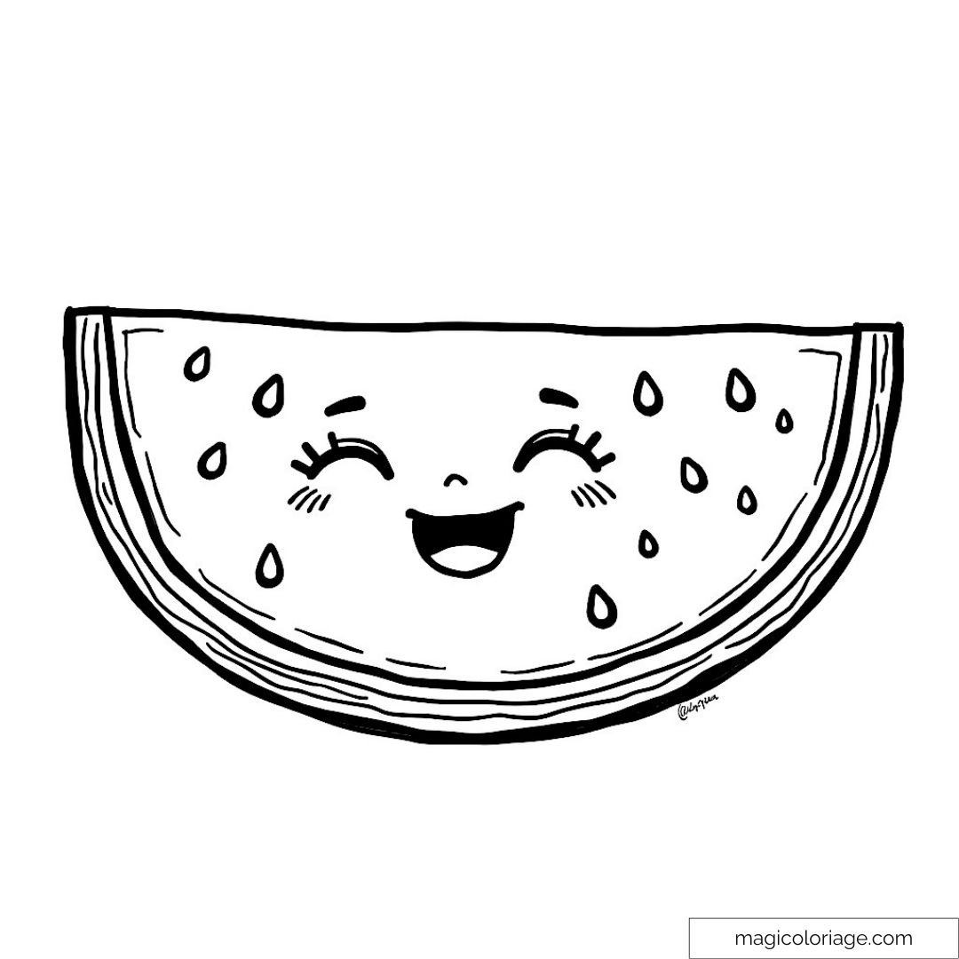 Image de pastèque souriante à colorier pour enfants