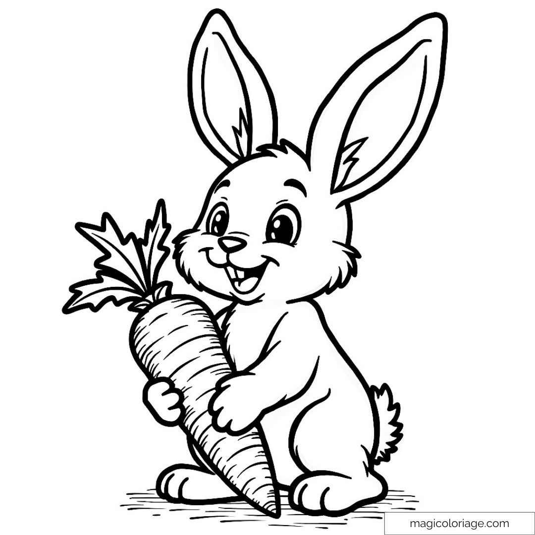 Lapin souriant tenant une carotte