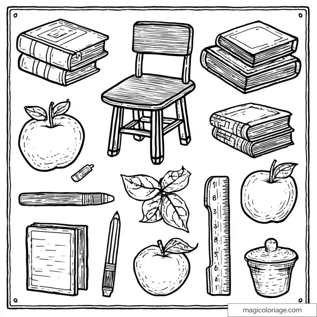Dessin scolaire à colorier avec livres