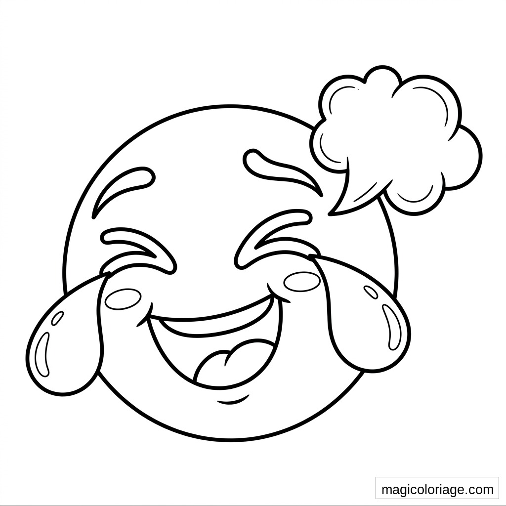 Coloriage emoji mort de rire avec larmes, bouche ouverte et nuage de rire
