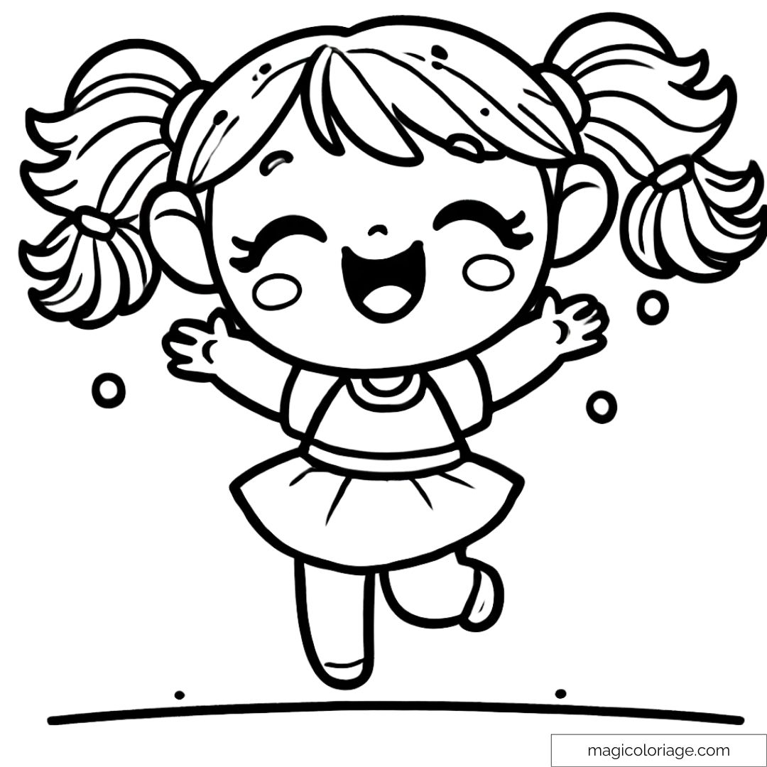 Coloriage à imprimer d'une petite fille heureuse, sourire éclatant, idéal pour la maternelle.