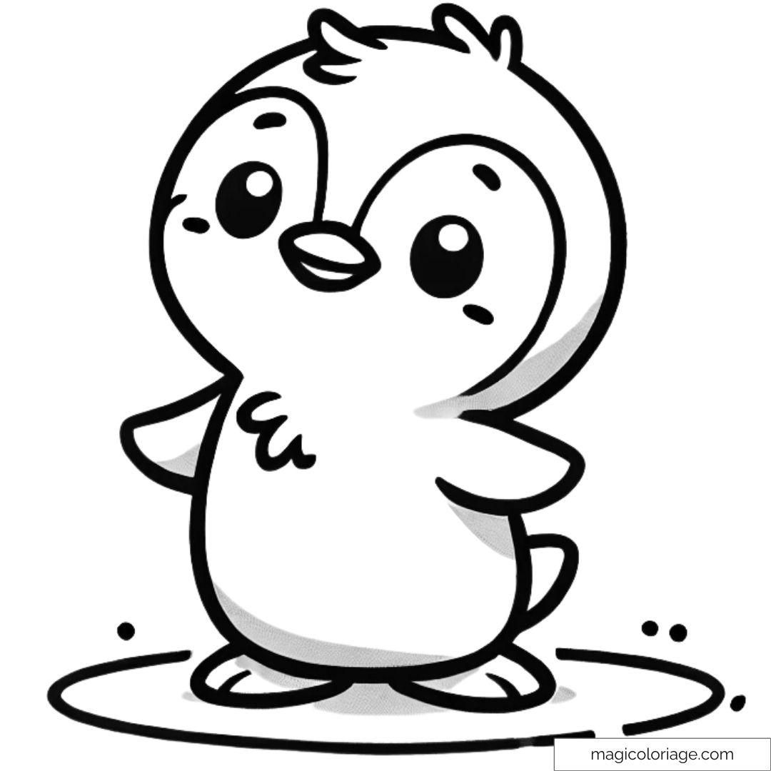 Coloriage à imprimer d'un pingouin fier, debout droit avec un léger sourire et les nageoires sur les hanches.