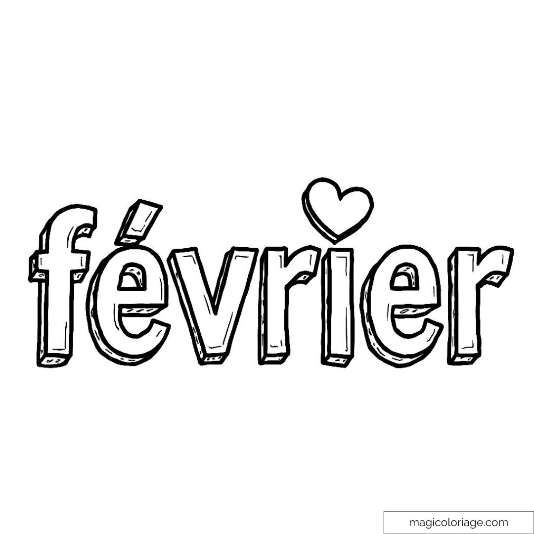 Mot "février" avec cœur