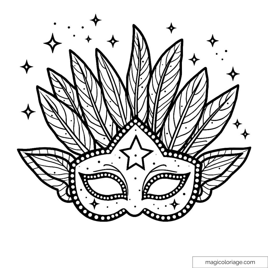 Masque de carnaval orné de plumes avec étoiles scintillantes