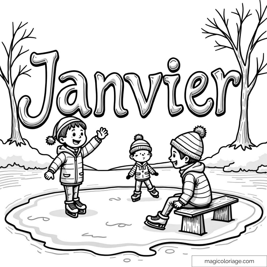 Enfants sur glace en janvier