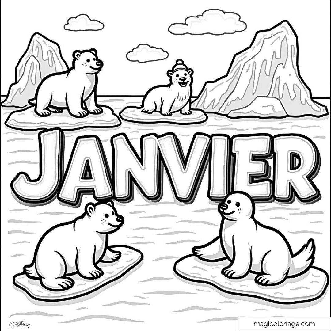 Ours polaires sur banquises avec le mot "janvier"