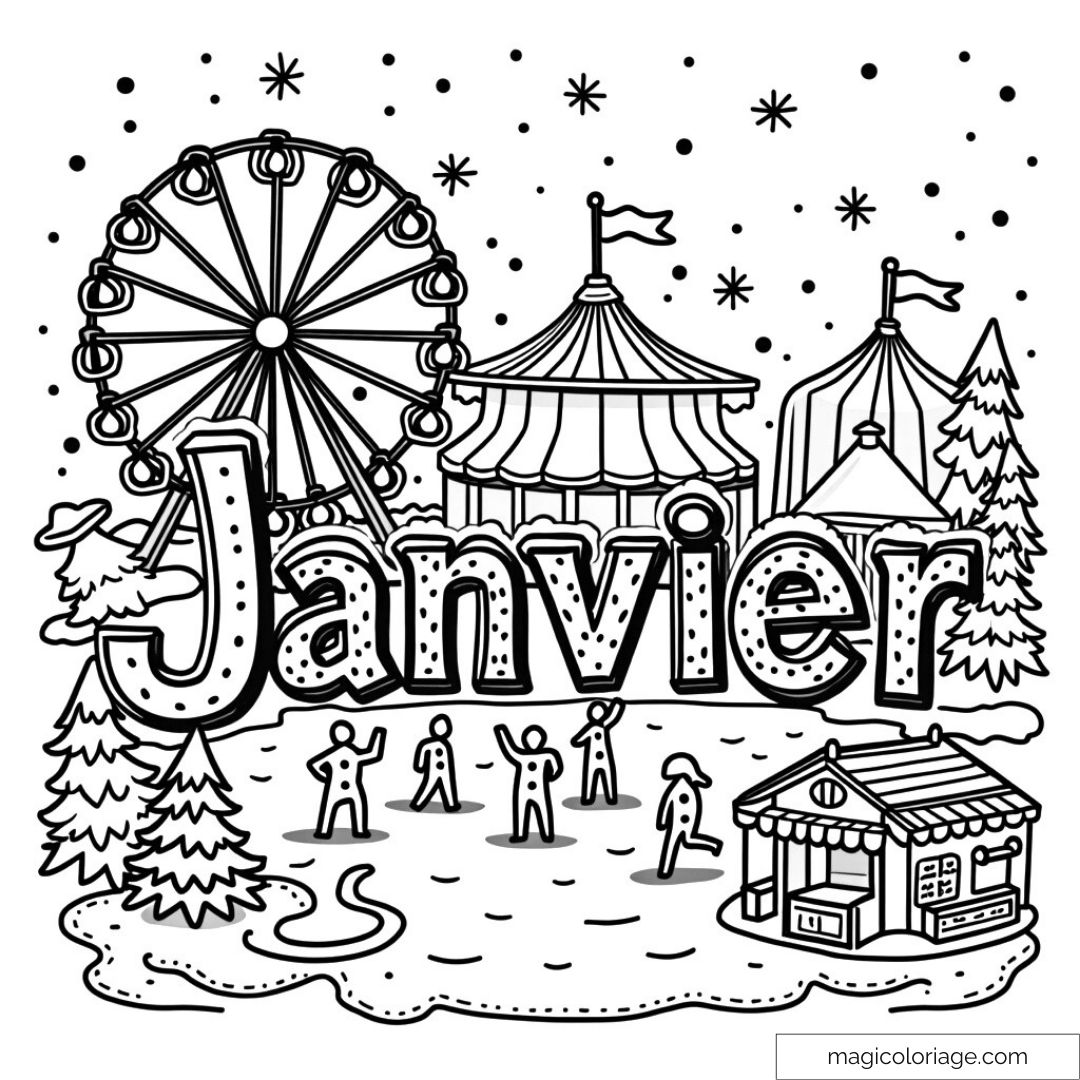 Dessin de fête foraine en hiver avec manège