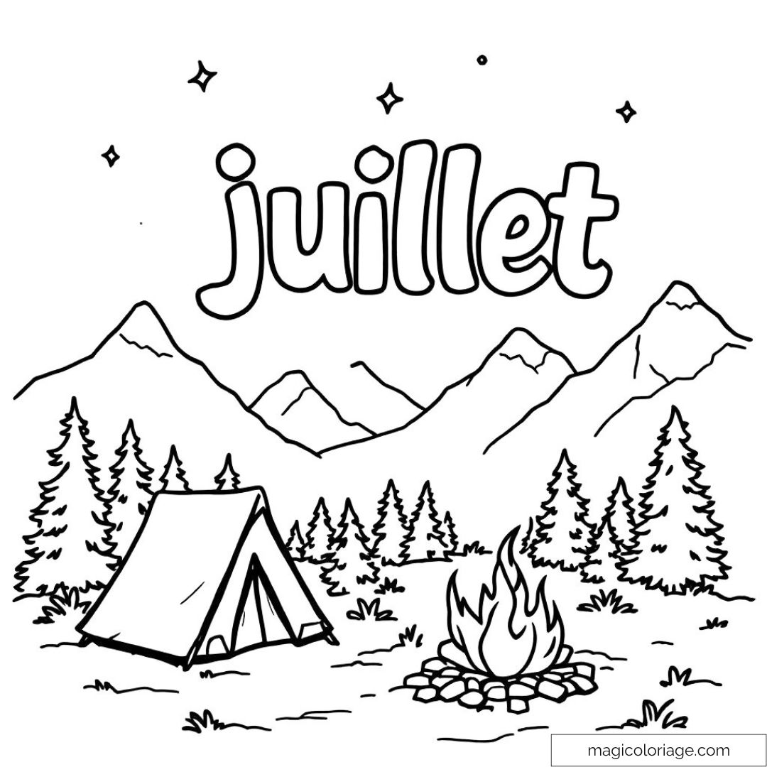 Image de coloriage avec tente