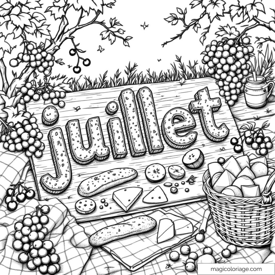 Coloriage de juillet avec pain