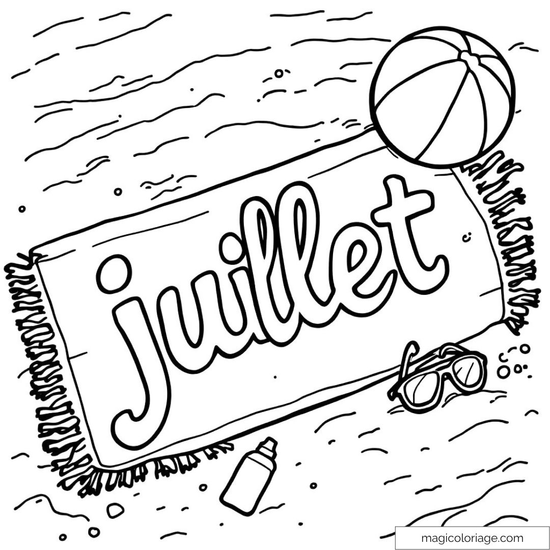 Coloriage plage avec serviette "juillet"