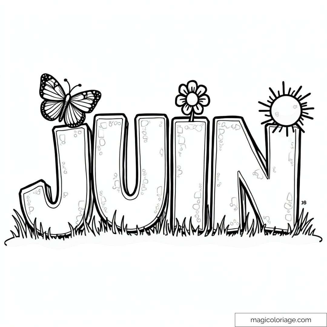 Image à colorier de Juin avec papillon