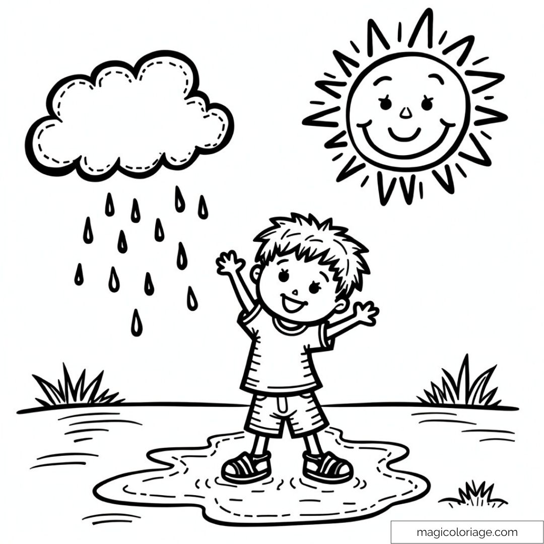 Coloriage enfant avec pluie