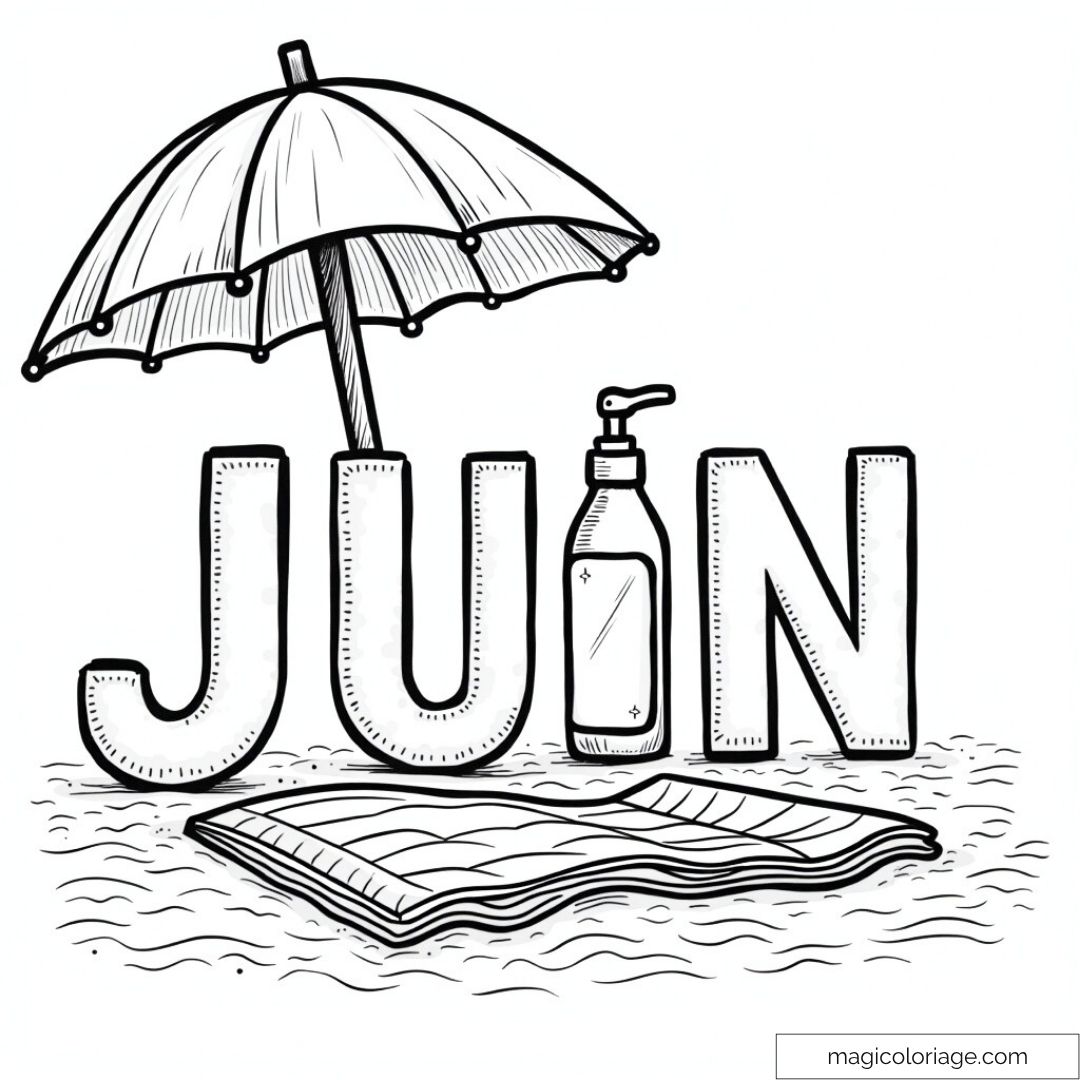 Mot "Juin" avec parasol