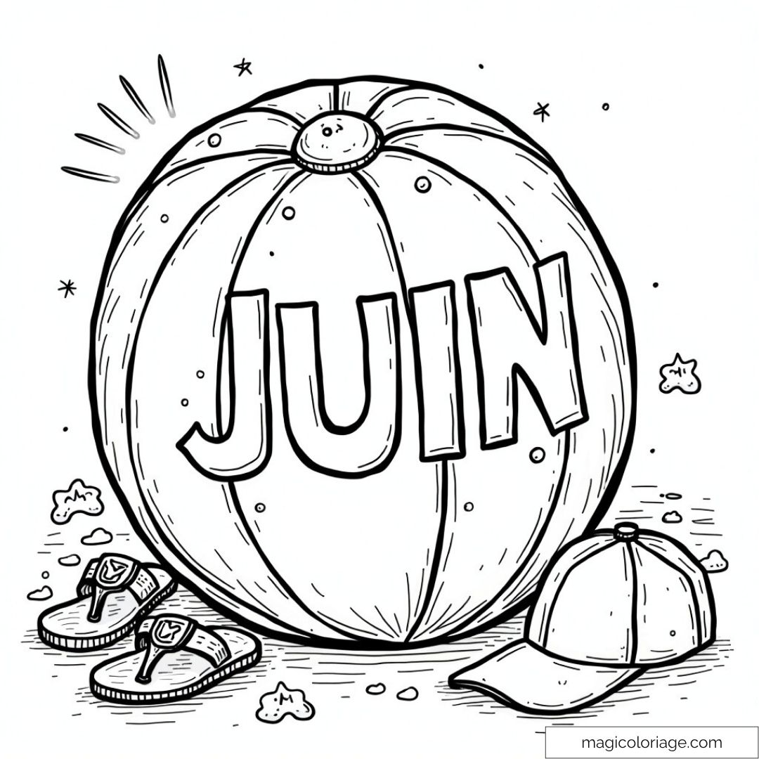 Coloriage juin avec ballon de plage