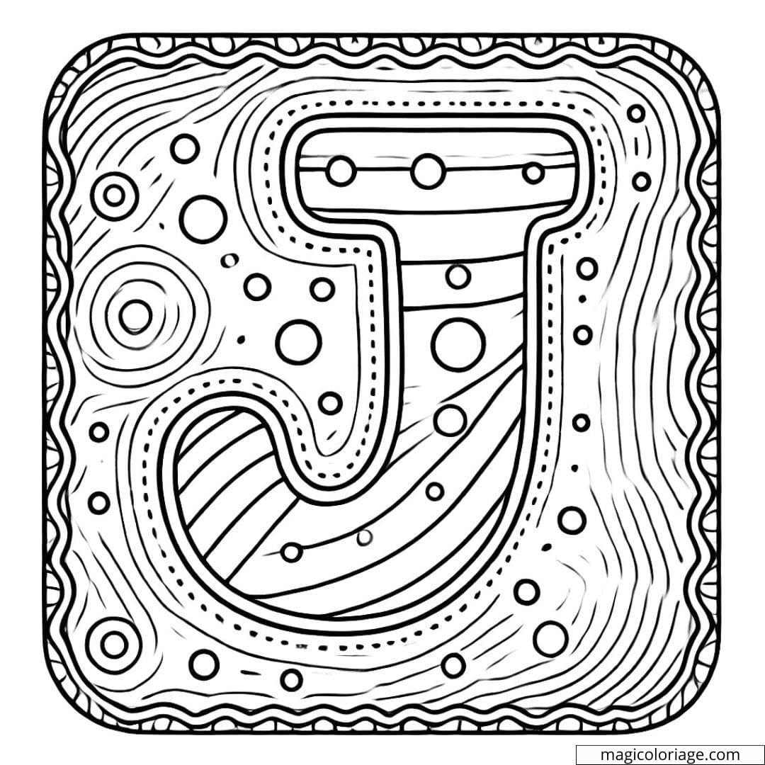 Coloriage lettre J simple décorée avec des formes faciles à colorier pour maternelle.