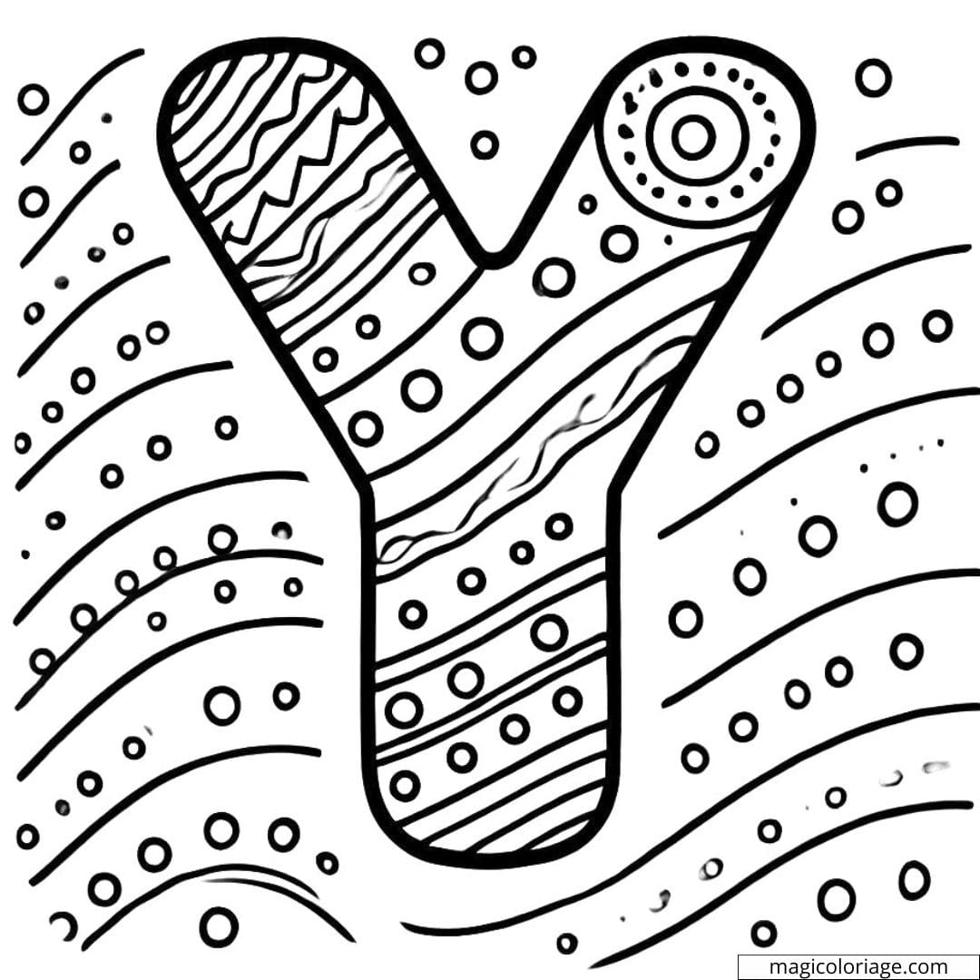 Coloriage lettre Y simple décorée avec des formes faciles à colorier pour maternelle.