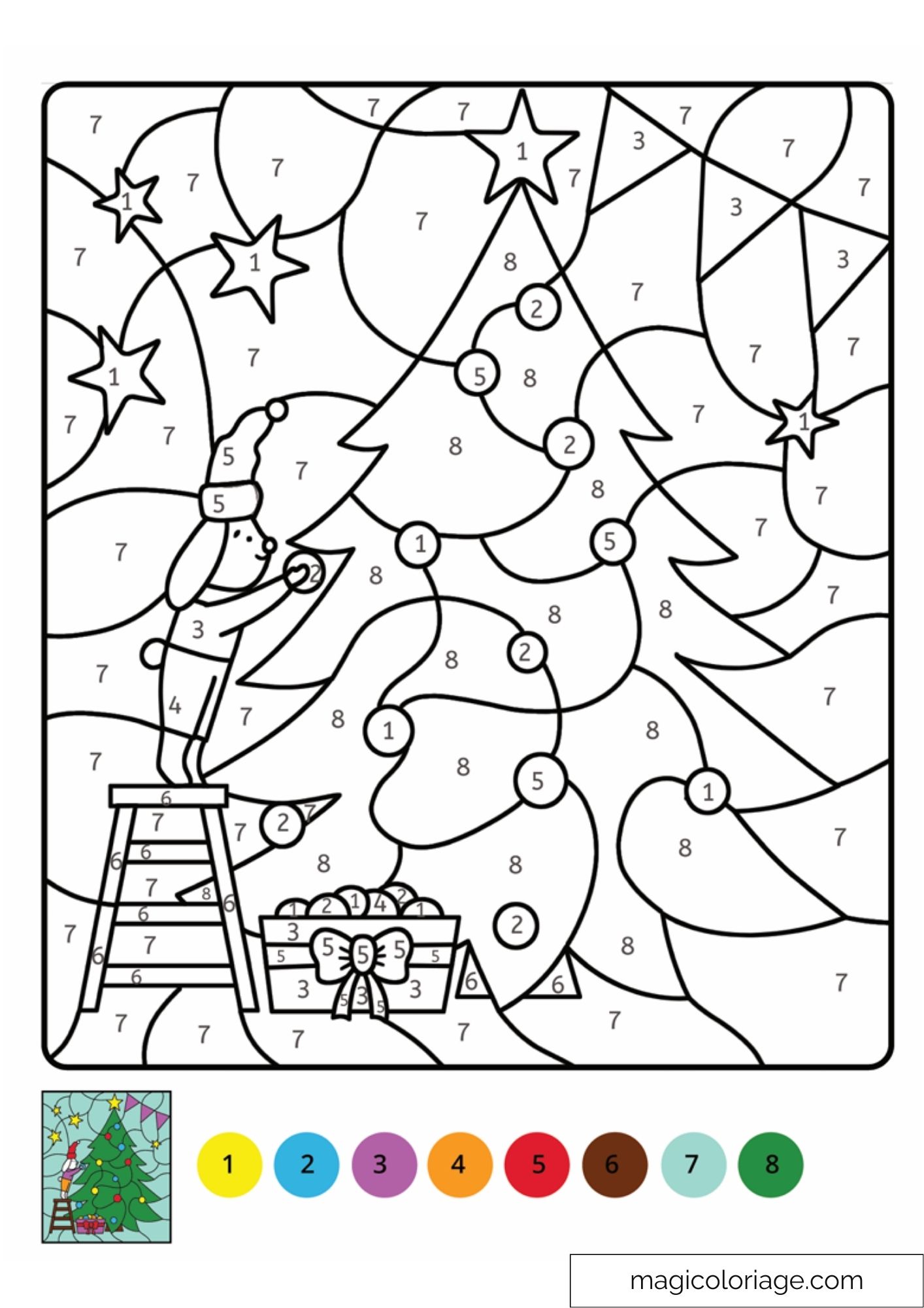 Coloriage magique de Noël avec sapin