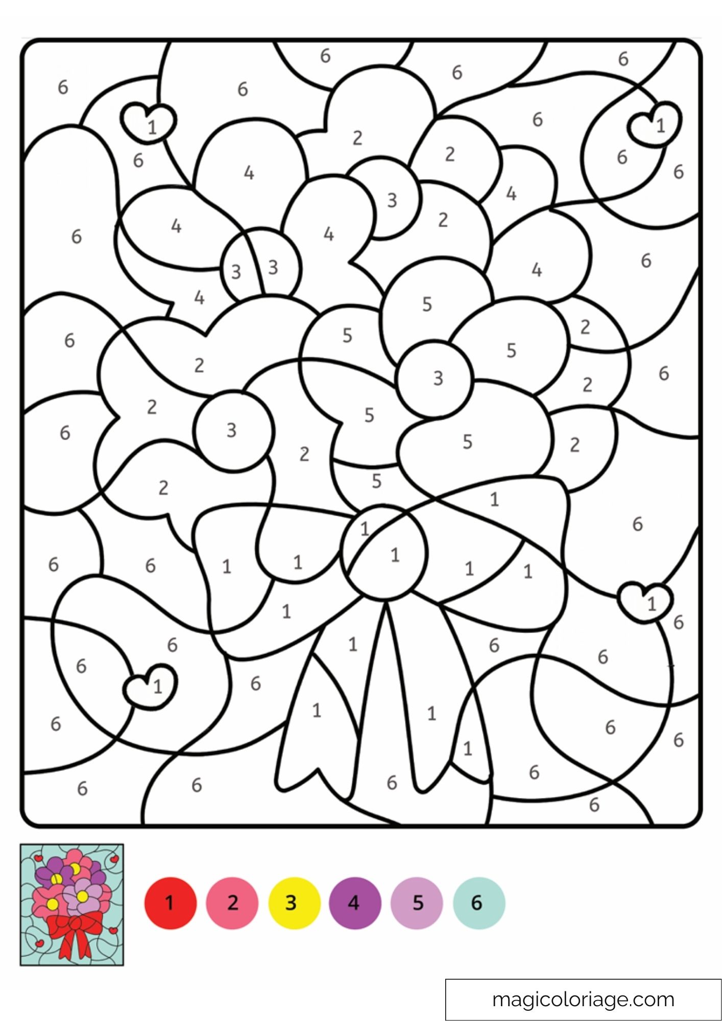 Dessin de fleurs colorées avec numéros pour coloriage magique