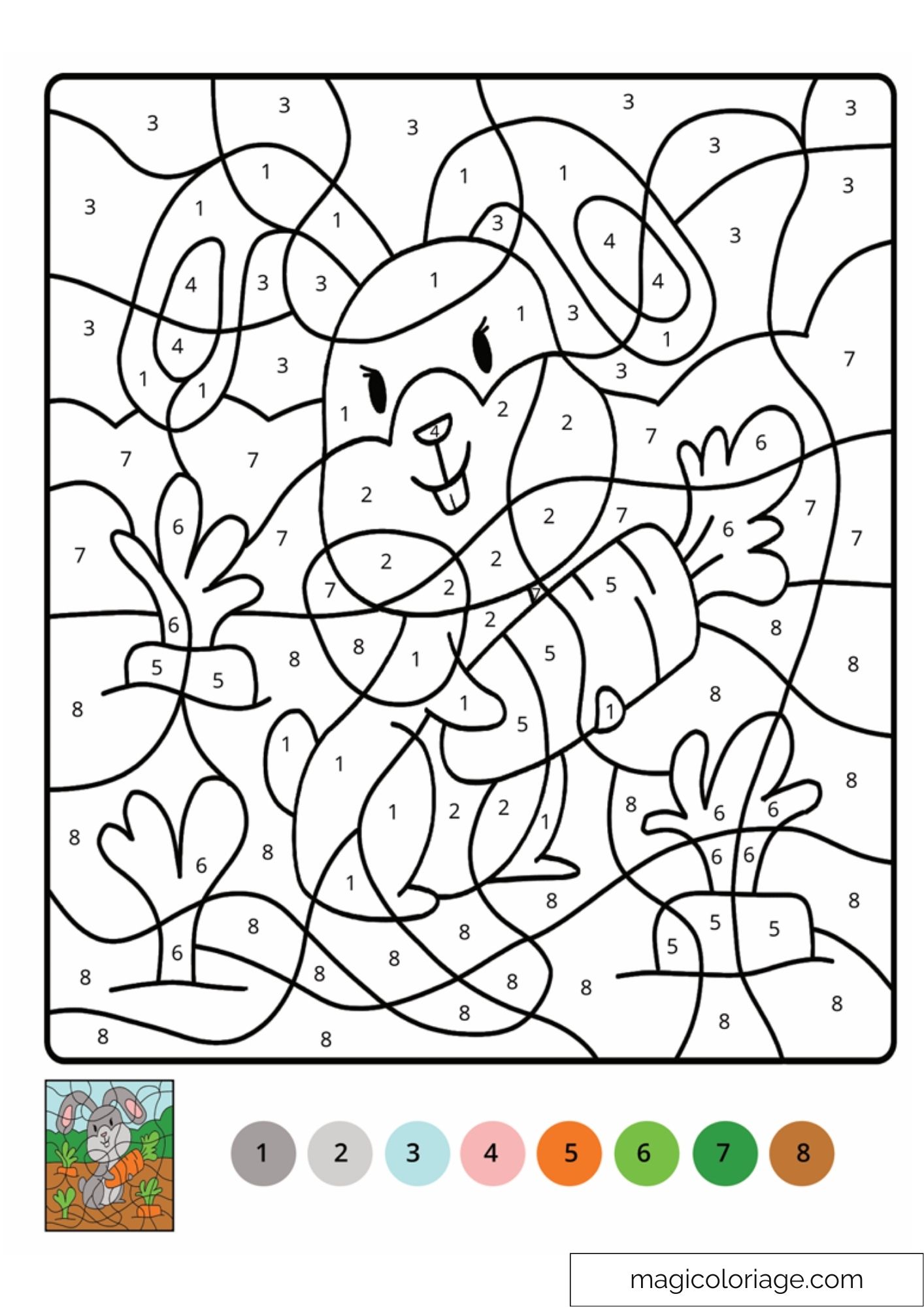 Coloriage magique de lapin avec carottes