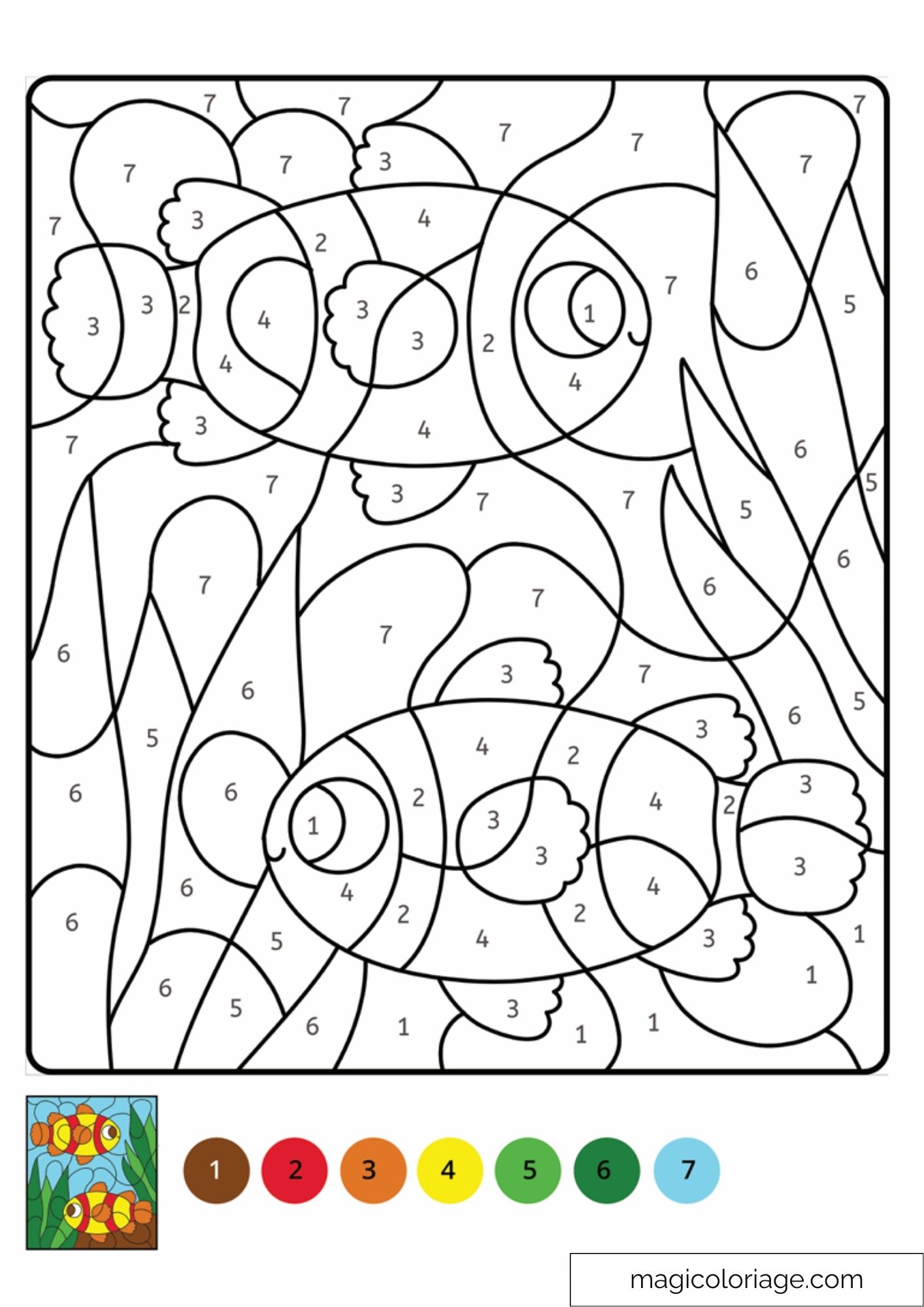 Coloriage magique de poissons tropicaux avec numéros