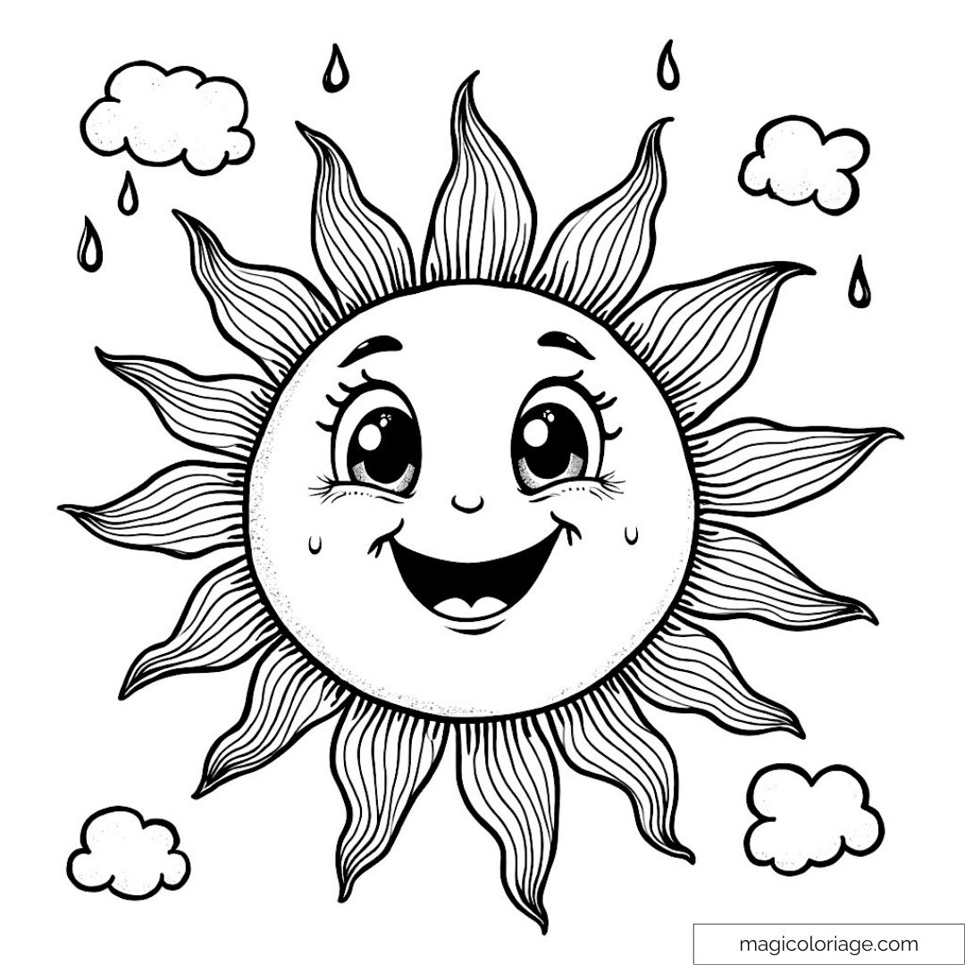 Dessin de soleil souriant et nuages