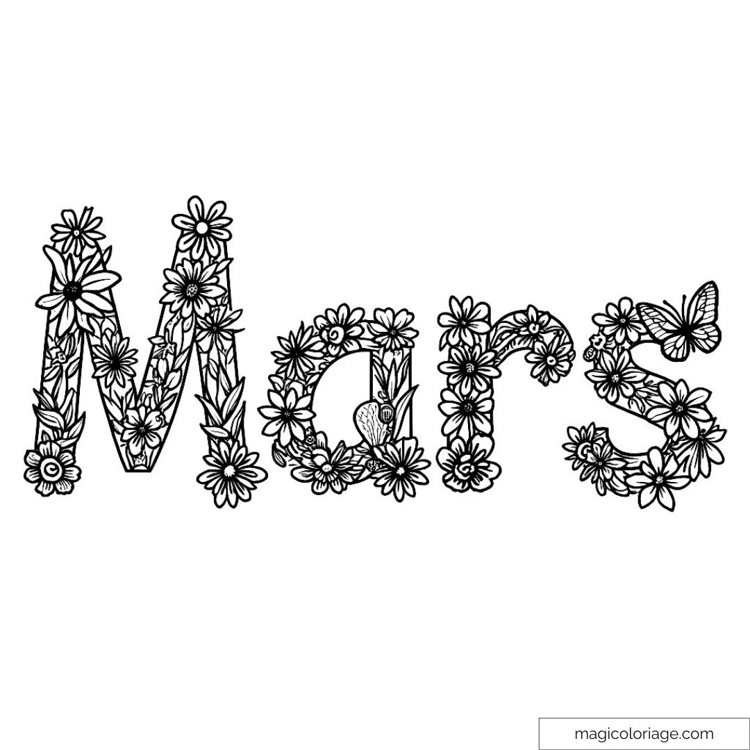 Coloriage de "Mars" avec fleurs