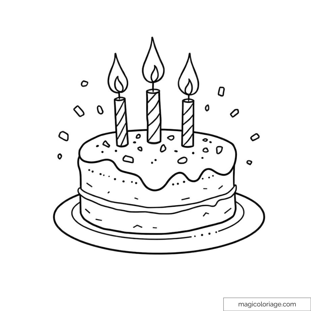 Dessin à colorier : gâteau avec bougies d'anniversaire festives