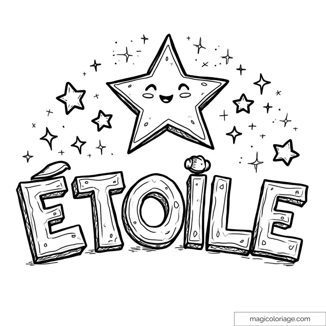 Dessin d'étoile souriante avec lettres à colorier.