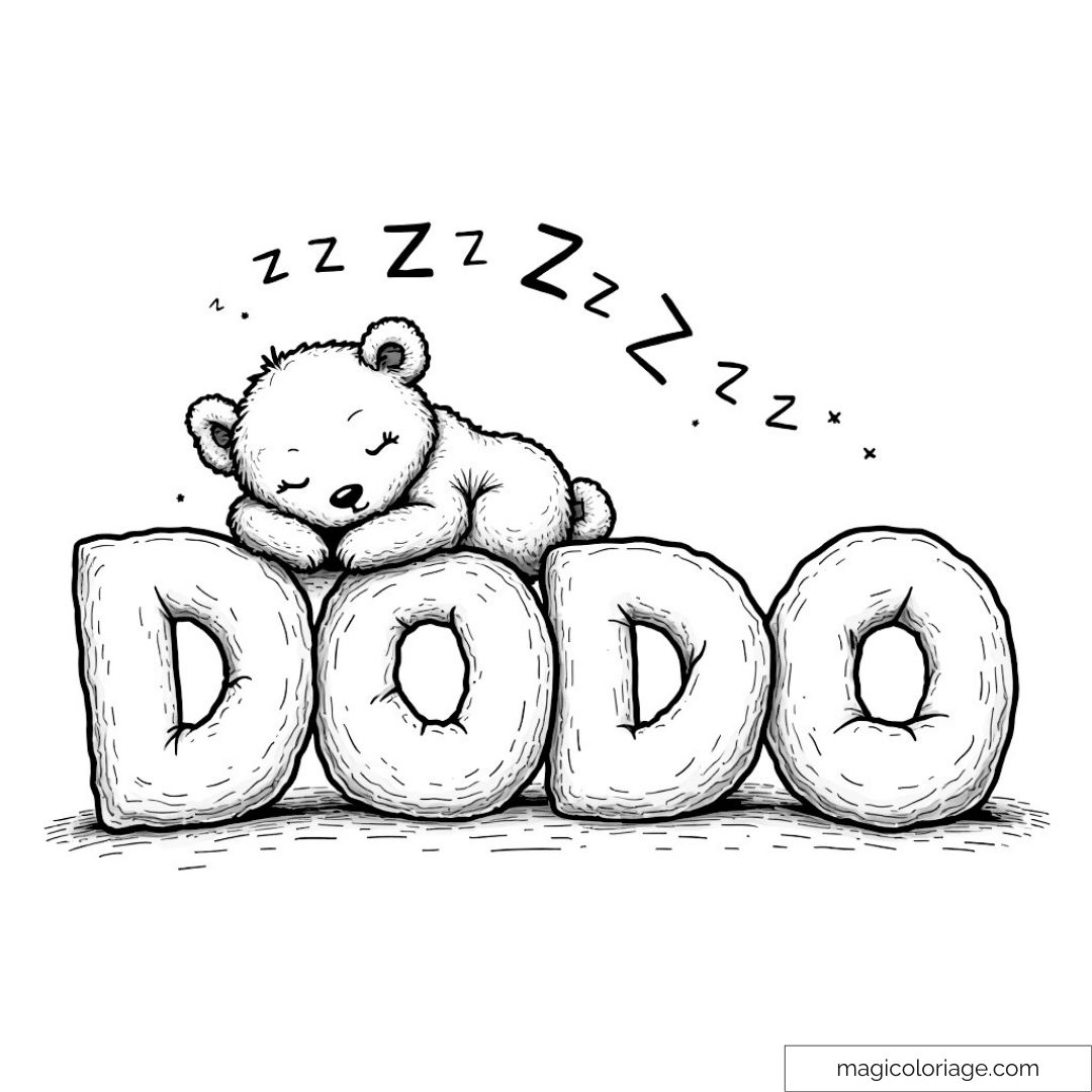 Coloriage ours endormi sur lettres "Dodo" avec zzz