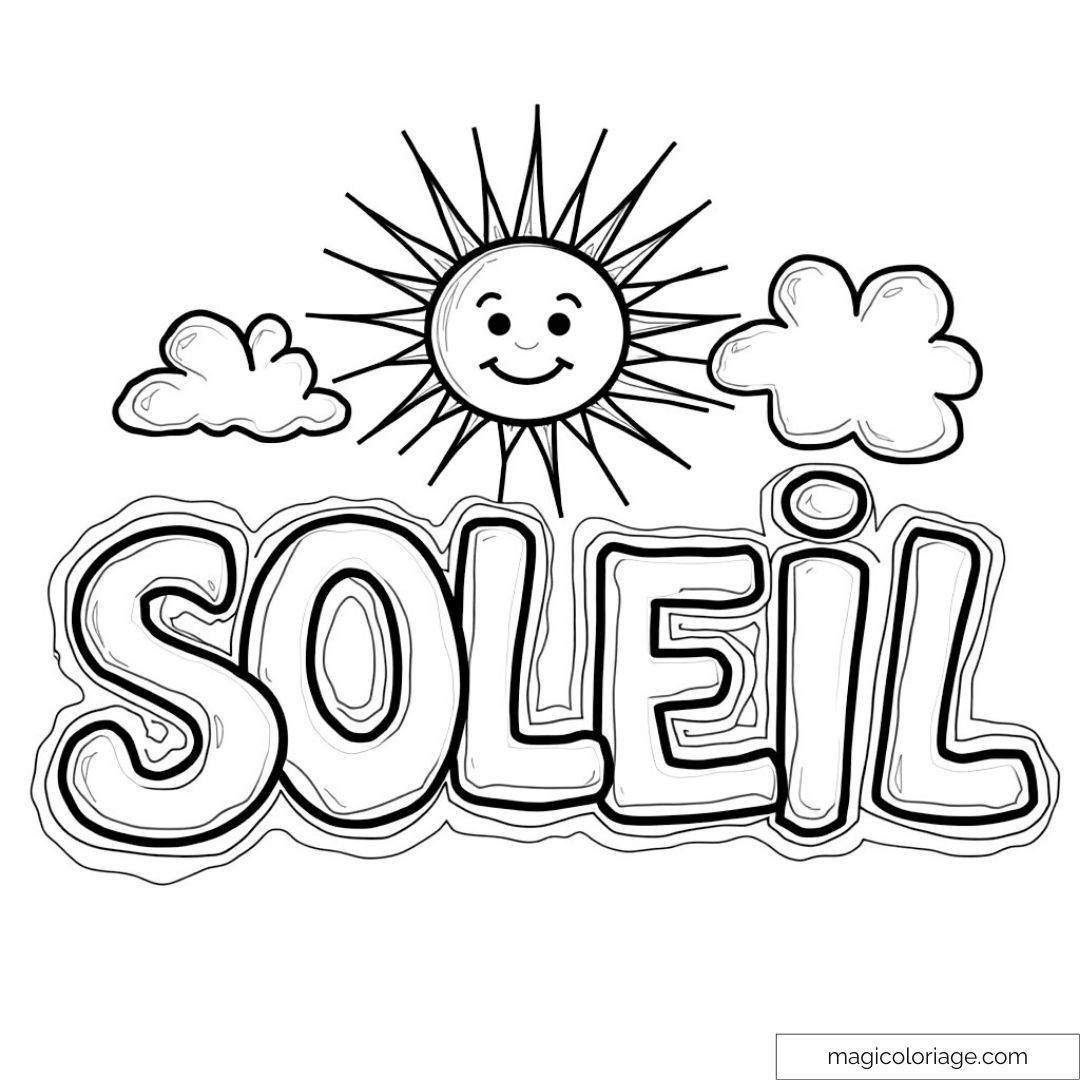 Dessin de soleil souriant avec nuages