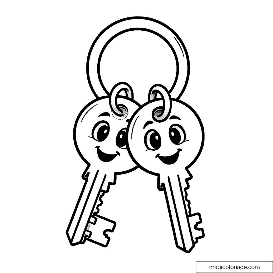 Clés souriantes à colorier pour activité amusante.