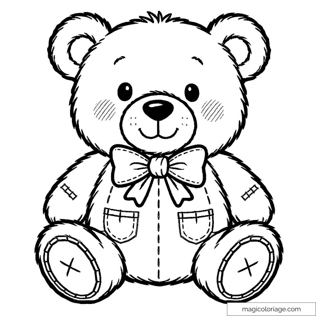 Adorable ours en peluche avec un nœud papillon à colorier