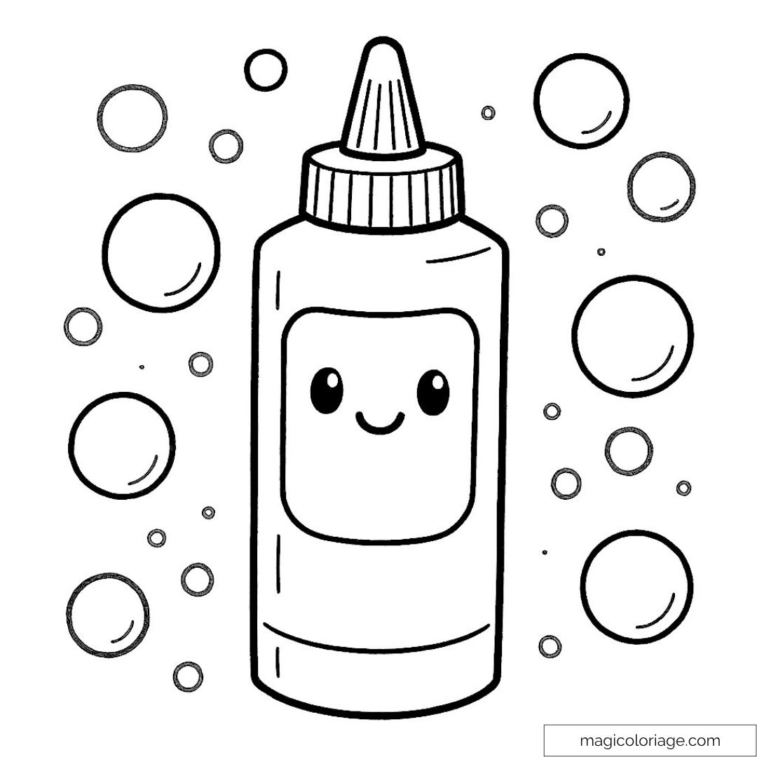 Image d'une bouteille de colle kawaii avec des bulles à colorier.
