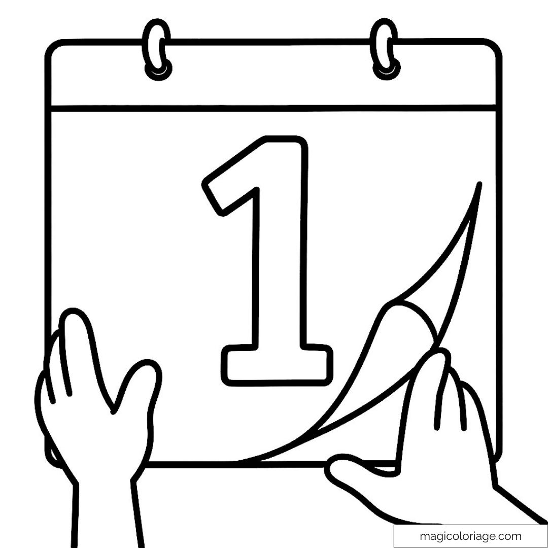 Image d'un calendrier avec le chiffre un et une page tournée