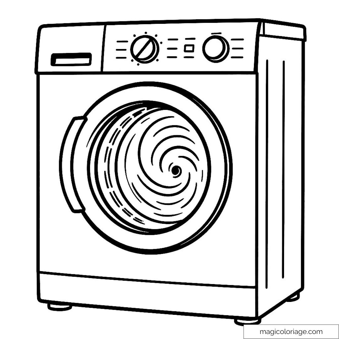 Coloriage de machine à laver avec détails de boutons.