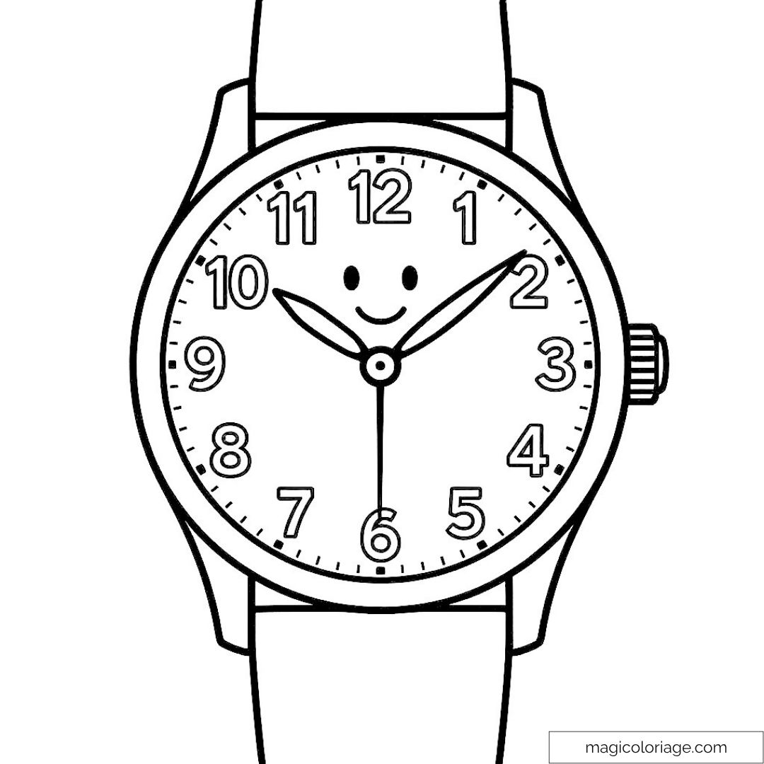 Dessin de montre à colorier avec visage souriant