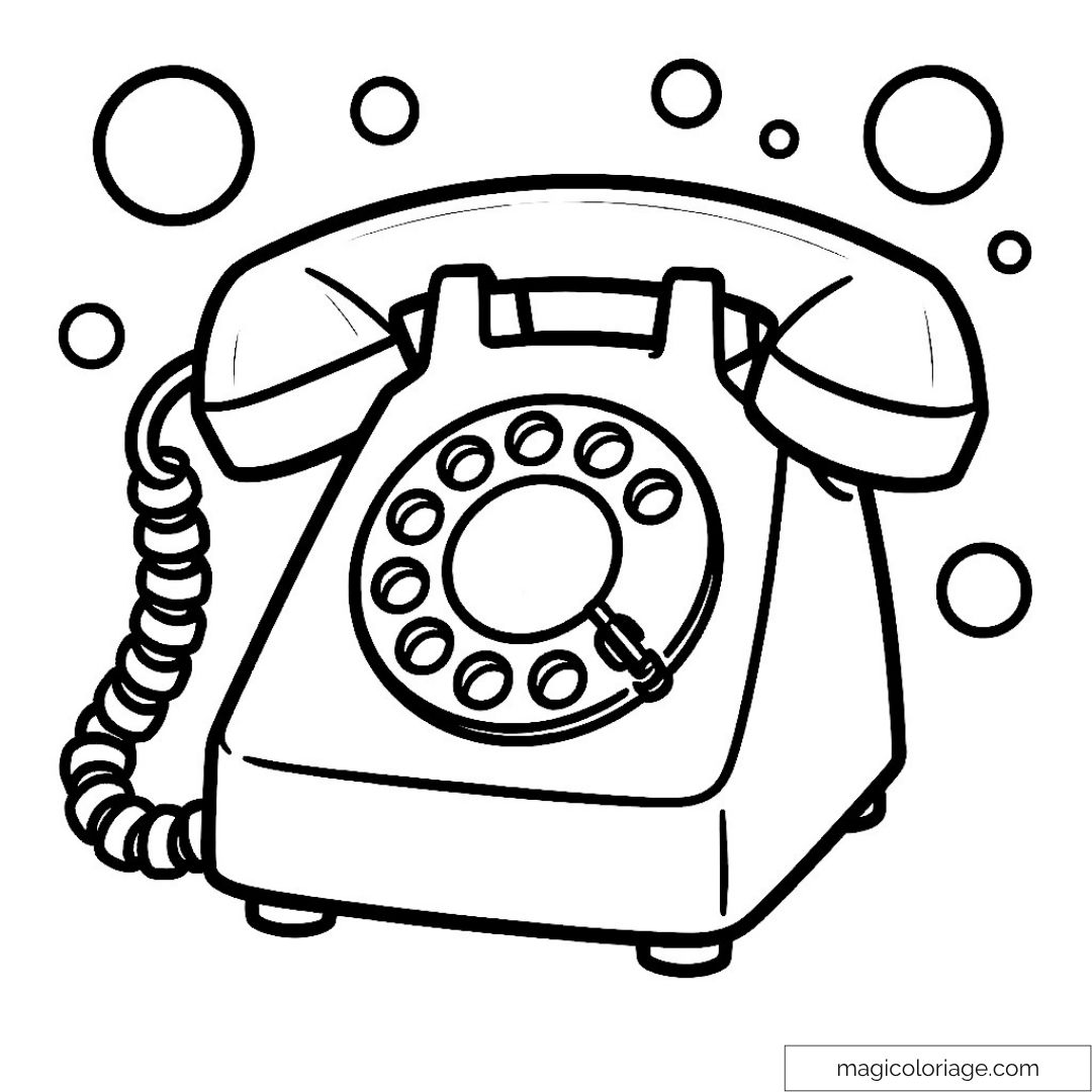 Téléphone vintage avec bulles à colorier