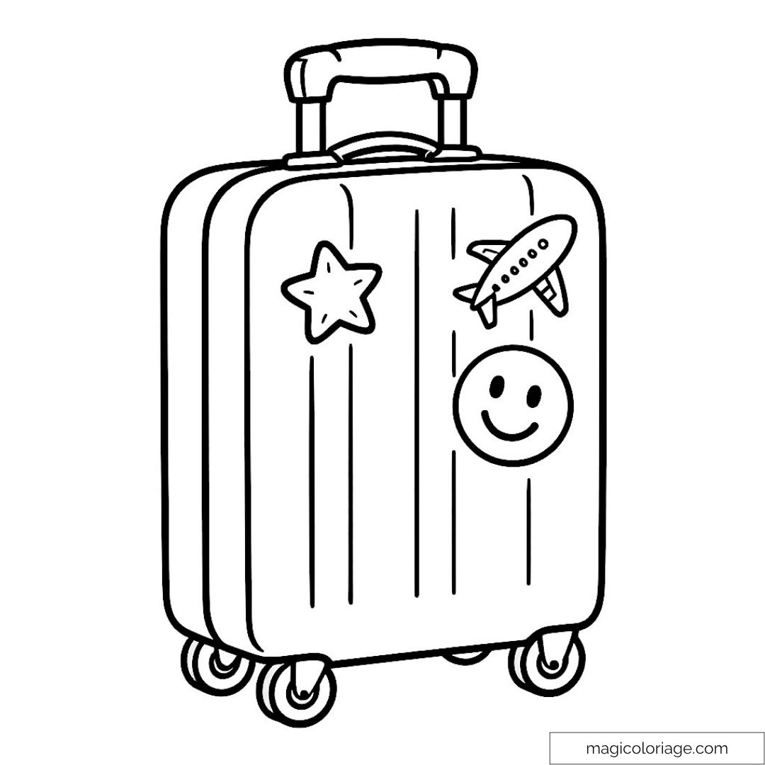 Dessin de valise de voyage avec stickers étoiles et avion
