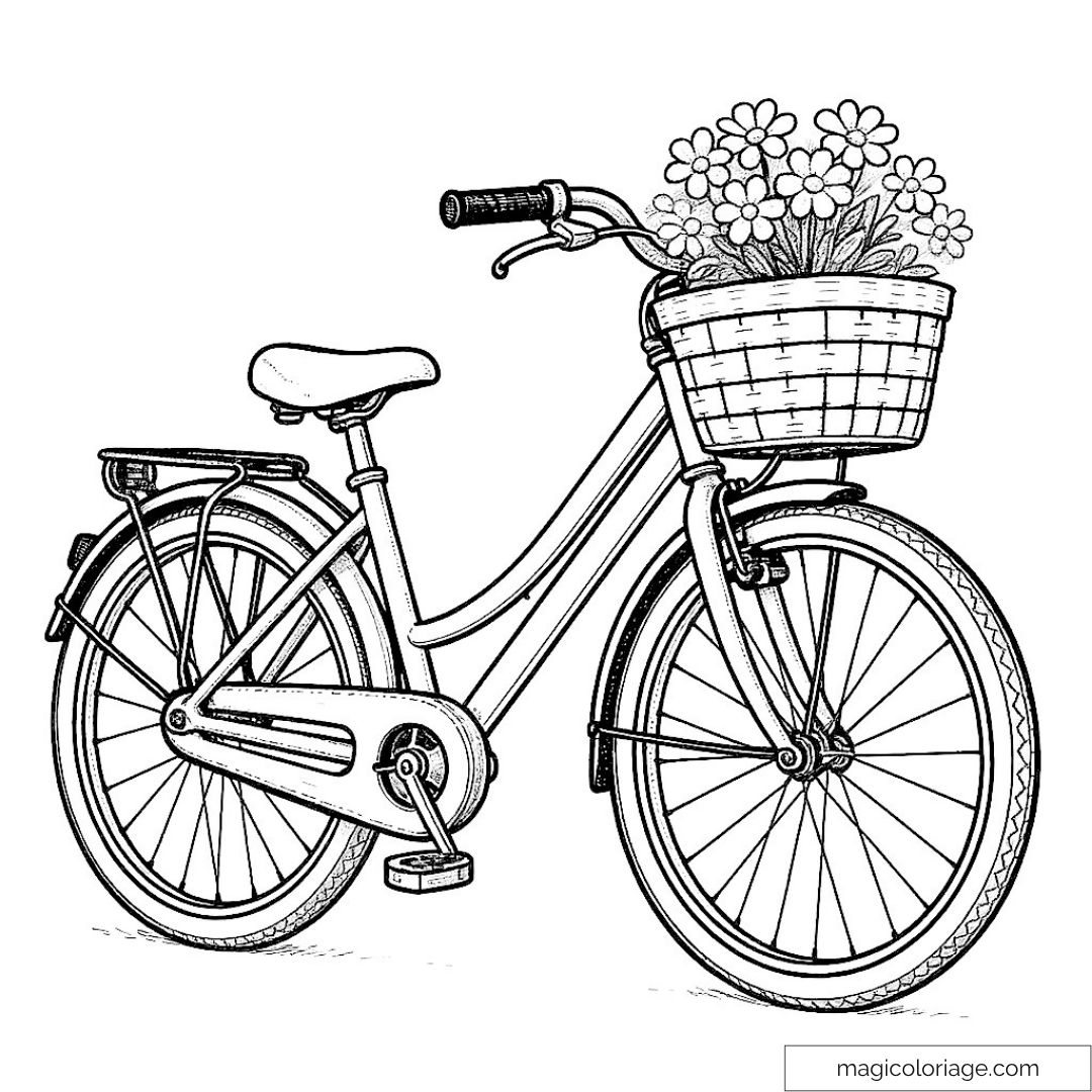 Vélo vintage avec panier de fleurs à colorier pour détente