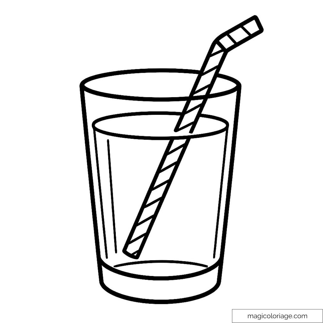 Image à colorier d'un verre avec une paille rayée