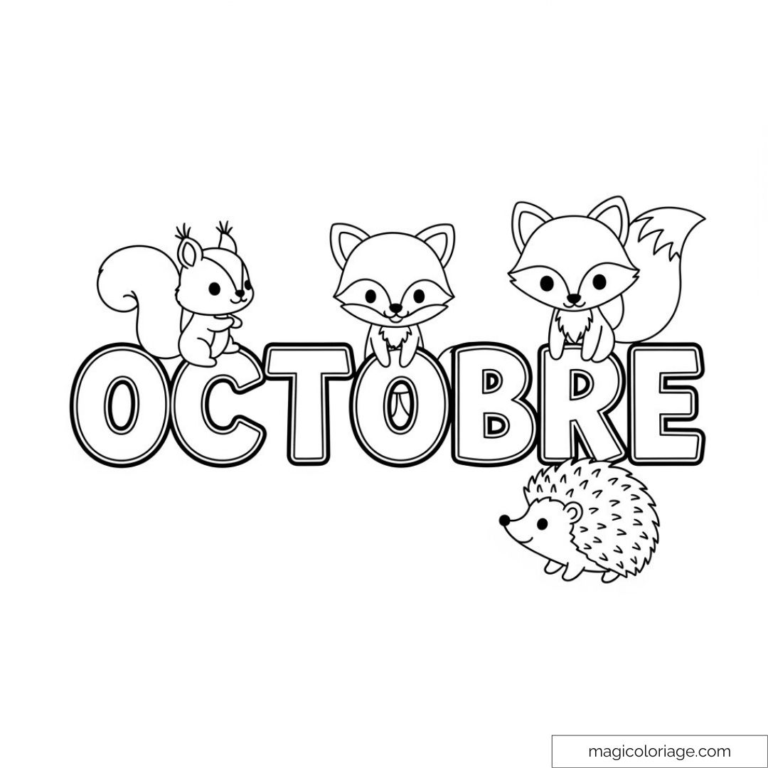 Animaux mignons autour du mot "octobre"