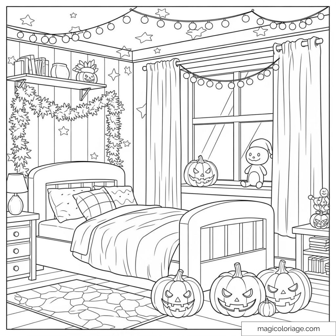 Chambre décorée de citrouilles
