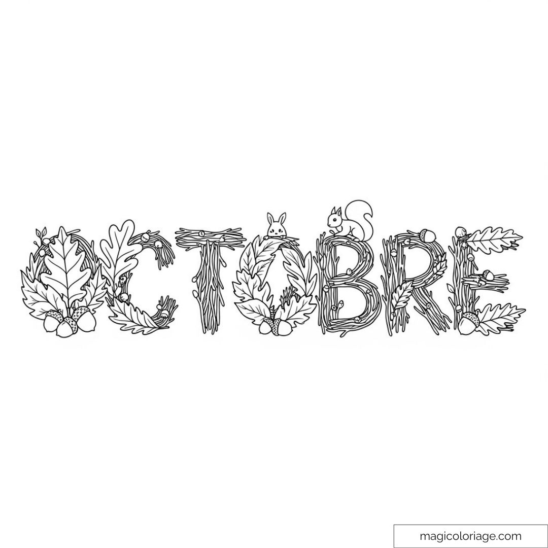 Lettrage "Octobre" avec feuilles