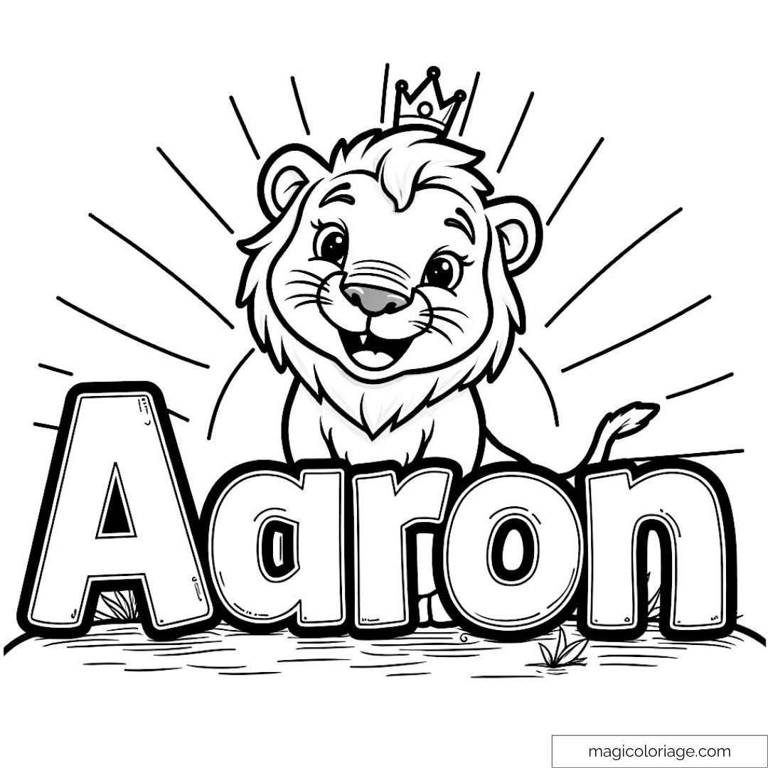 Dessin lion couronné avec nom "Aaron"