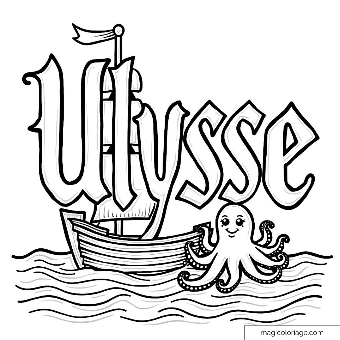 Coloriage Ulysse bateau pieuvre mer