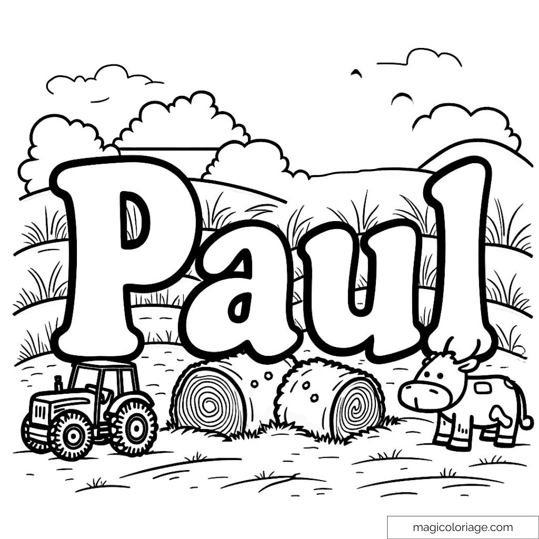 Dessin de la ferme avec nom "Paul"