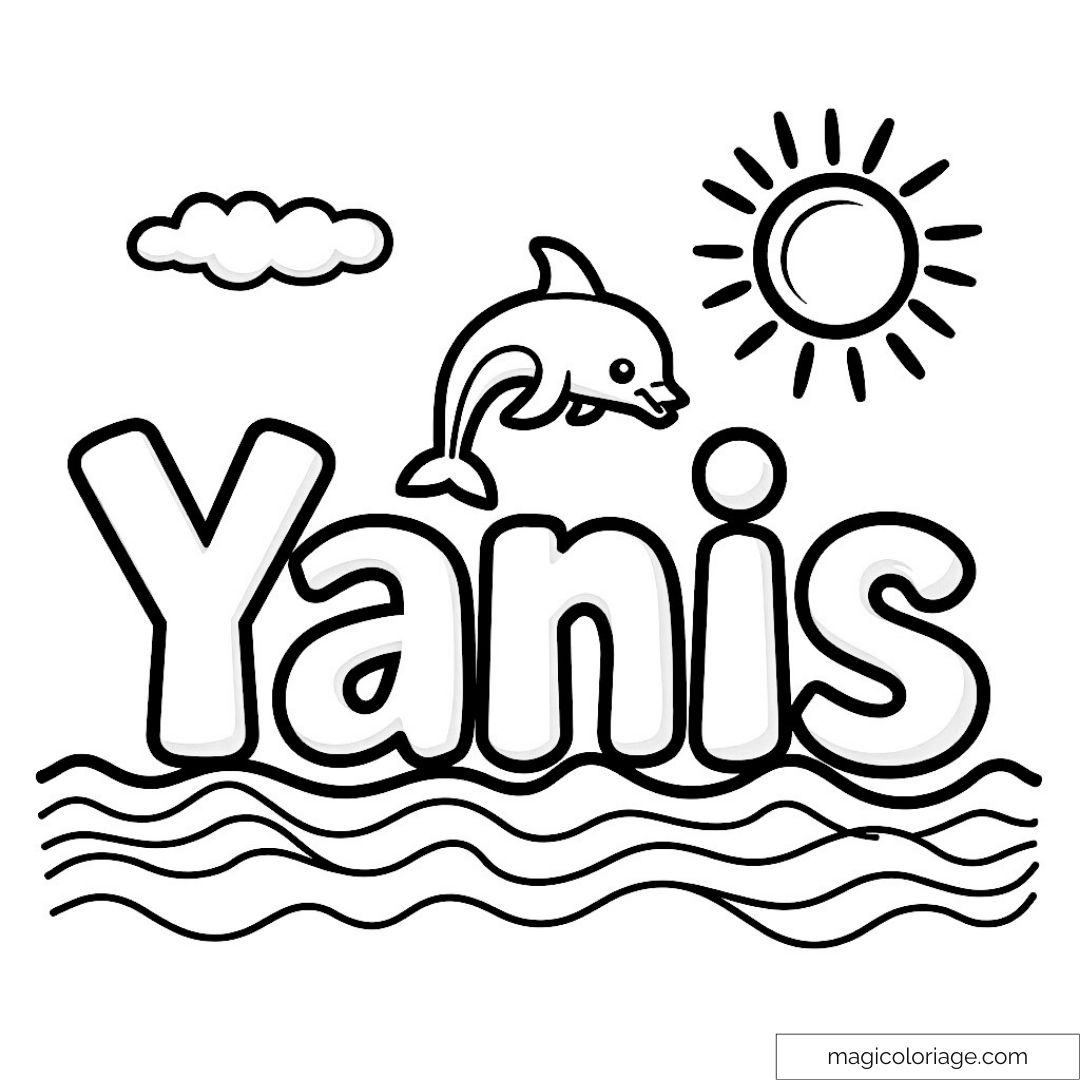 Coloriage prénom Yanis avec dauphin