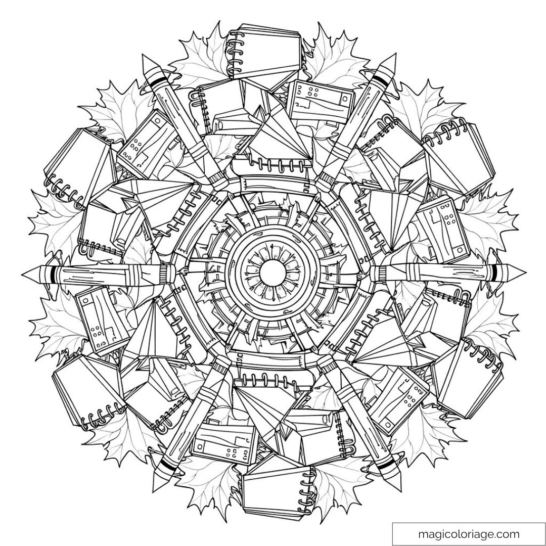 Mandala de rentrée scolaire avec cahiers