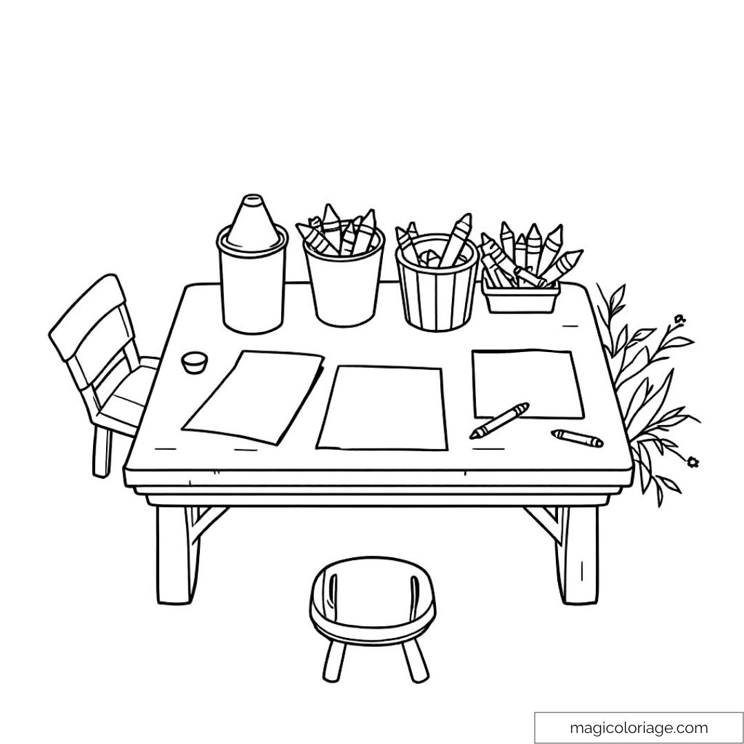 Dessin de table scolaire avec crayons